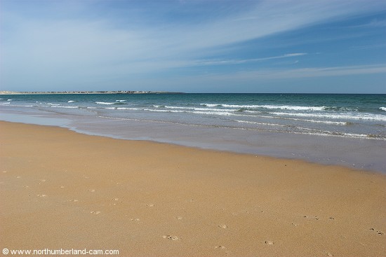 View north along the beach at Beadnell Bay.