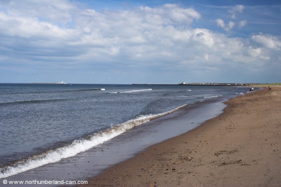 View south along the beach to Amble.